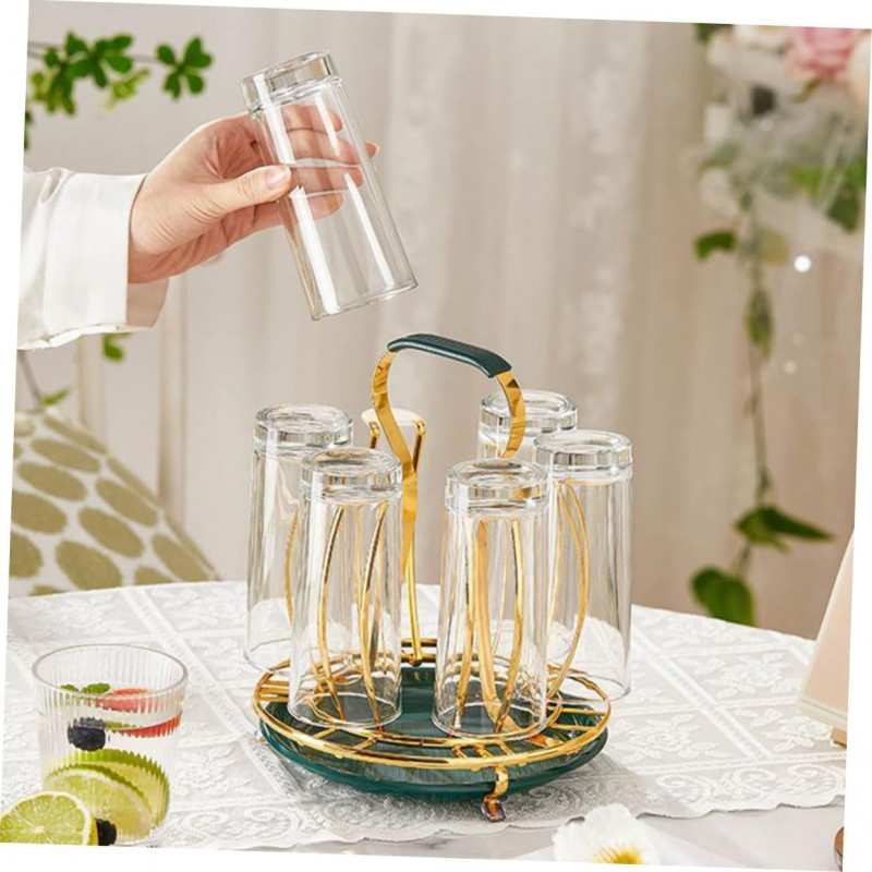 Glass Cup Mug Rack Holder Drying Hanger for Kitchen- gold Colour With Water Tray Glass Holder