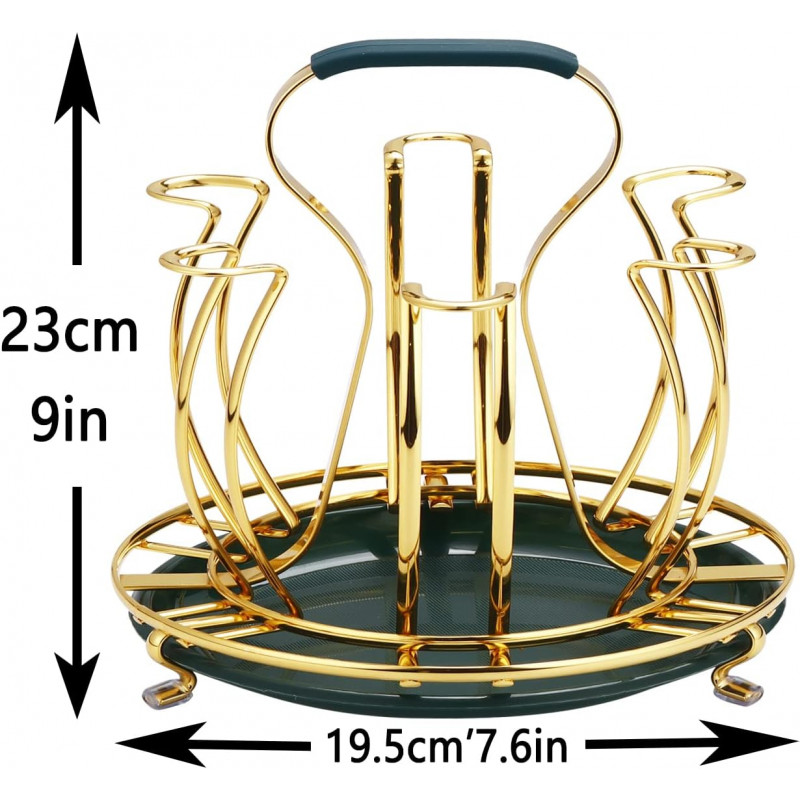Glass Cup Mug Rack Holder Drying Hanger for Kitchen- gold Colour With Water Tray Glass Holder