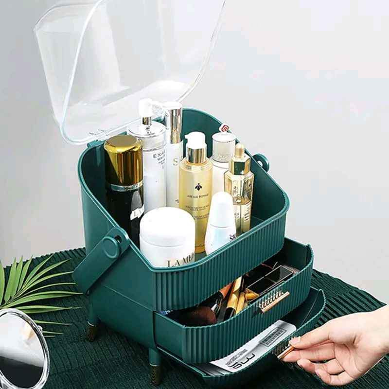Dust-Proof Large Capacity Makeup Storage Box With Handle
