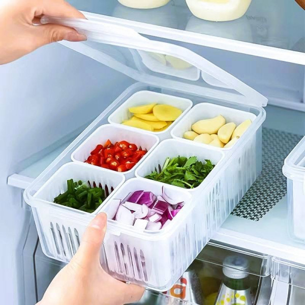 (1 Pcs) 6 grid fridge storage box