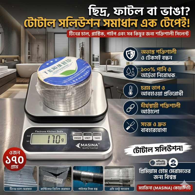 Flex Seal Tape (Silver-Wt.-170gm)। পানি লিকেজ সমস্যার ইনস্টান সলিউশন