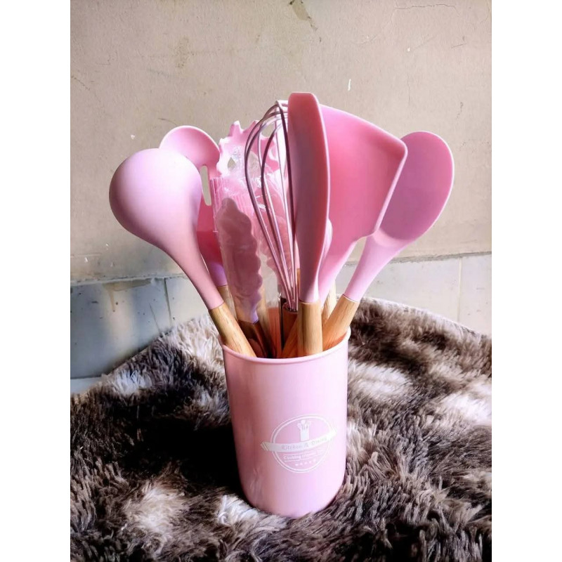 12 Pcs Complete Cooking Tool Set ( Pink Colour )