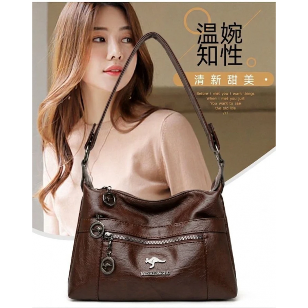 2026 Trending Stylish Soft PU leather Hand bag k10 (Coffee)
