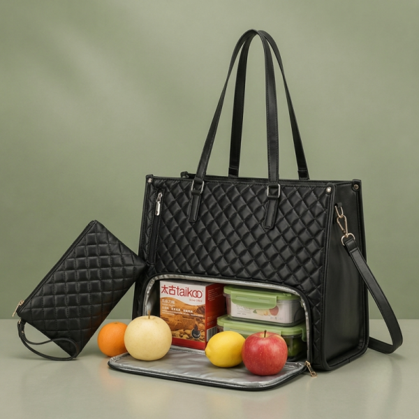 Office - Travel Tote Bag with Lunch Compartment Laptop Bag (Black)