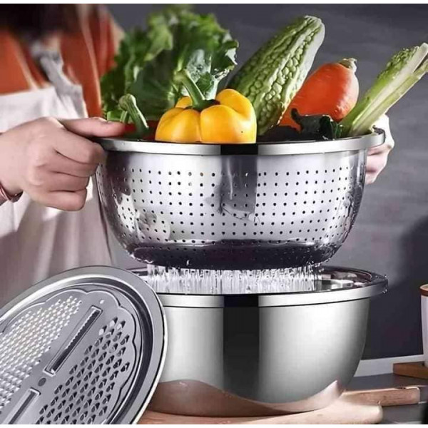 3 IN 1 VEGETABLE CUTTER WITH DRAIN BASKET।  ( 1 Set ) { ফ্রি ডেলিভারি }