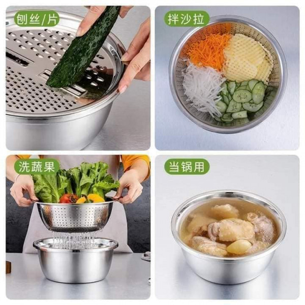 3 IN 1 VEGETABLE CUTTER WITH DRAIN BASKET।  ( 1 Set ) { ফ্রি ডেলিভারি }