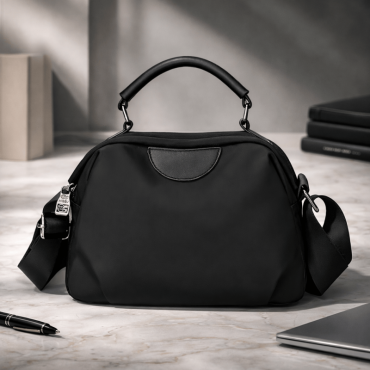 Fashion Cowhide Shoulder Bag (Black)