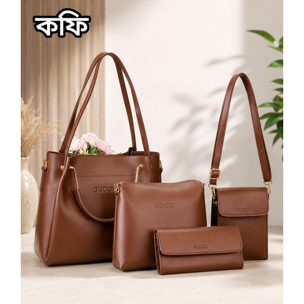 4pcs Combo Women Best Leather Tote Bag (Coffee)