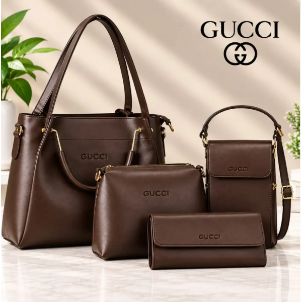 4pcs Combo Women Best Leather Tote Bag (Deep Coffee)