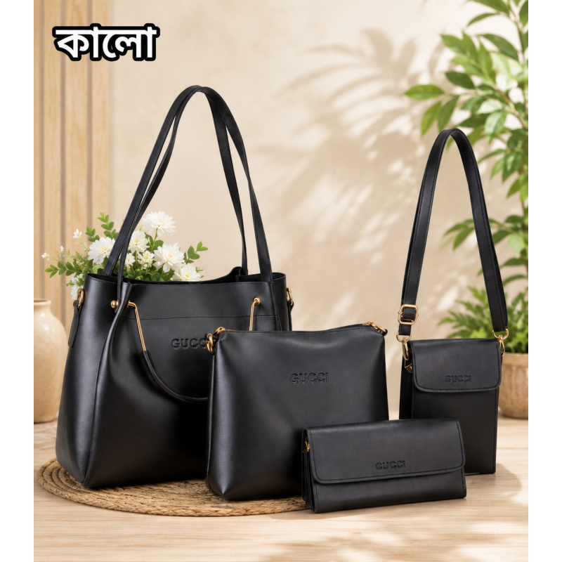 4pcs Combo Women Best Leather Tote Bag (Black)