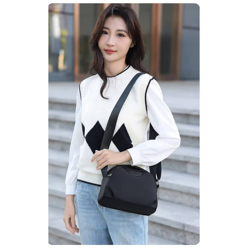 Fashion Cowhide Shoulder Bag (Black)