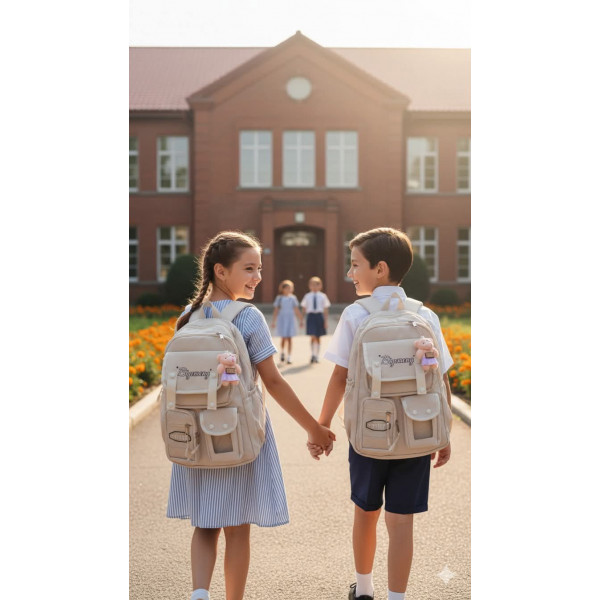 কোরিয়ান স্টাইল স্কুল ব্যাগ School Bag (Off-White)