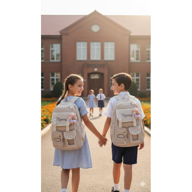 কোরিয়ান স্টাইল স্কুল ব্যাগ School Bag (Off-White)