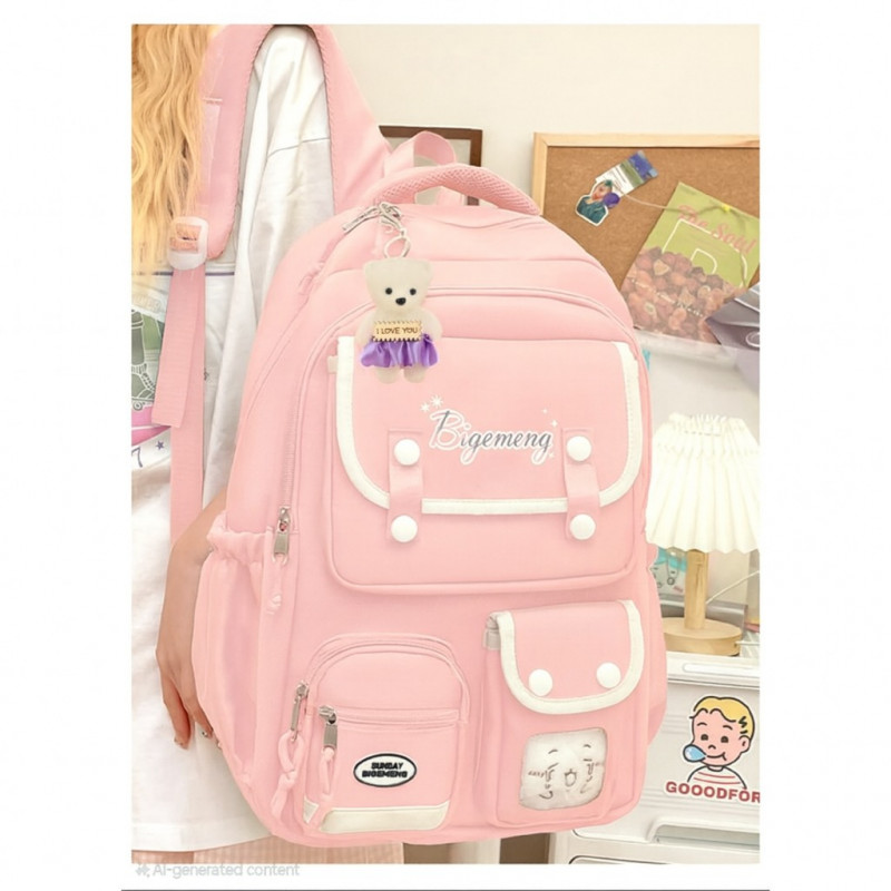 কোরিয়ান স্টাইল স্কুল ব্যাগ School Bag (Pink)