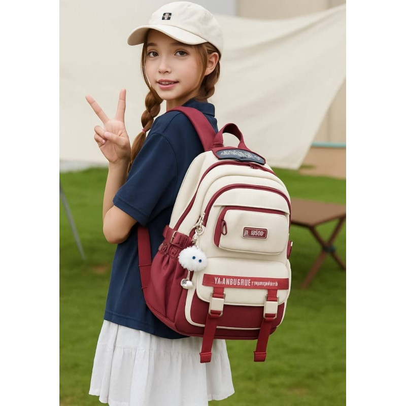 Style Waterproof School Book Bag( Red Color )
