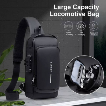 USB charging sport sling Anti-theft shoulder bag (Black shape )