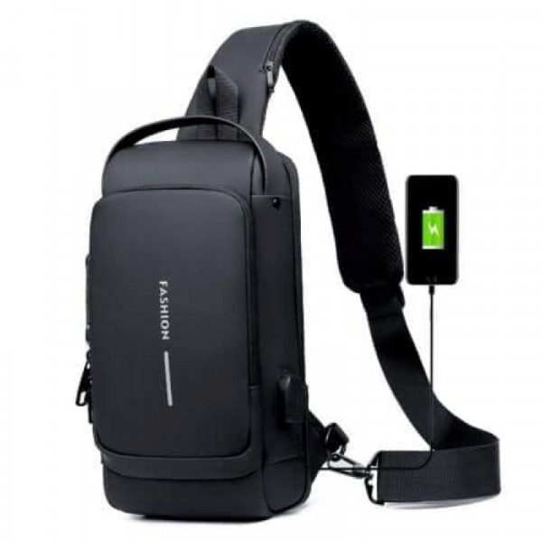 USB charging sport sling Anti-theft shoulder bagn(blackshape )