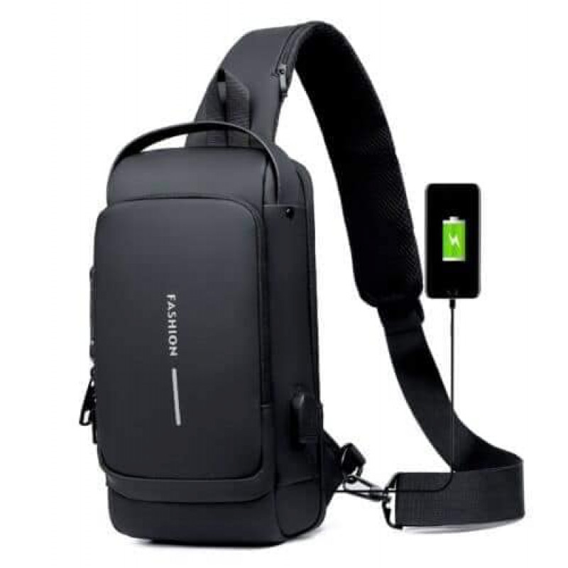 USB charging sport sling Anti-theft shoulder bagn(blackshape )