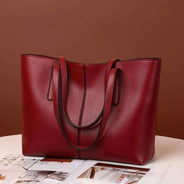 Luxury cow leather Tote bag.(Meroon colour)
