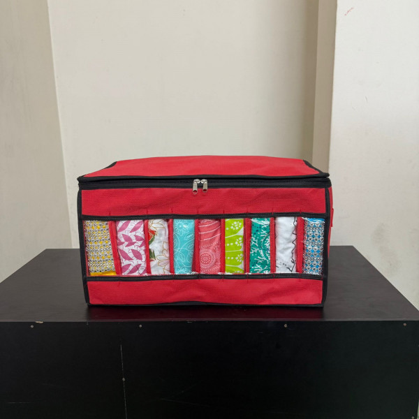 9 Grid Transparent Cloth Organizer Box  Maroon Color ( 1 Pcs )