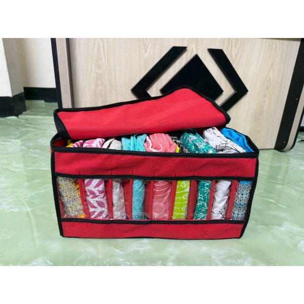 9 Grid Transparent Cloth Organizer Box  Maroon Color ( 1 Pcs )