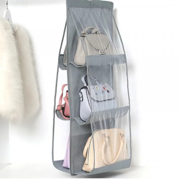 6 - Pocket Hanging Purse Organizer ( Gray )