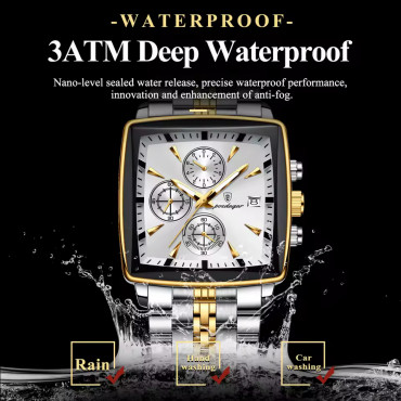 POEDAGAR 866 Luxury Square Chronograph Men’s Watch