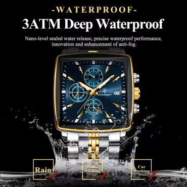 POEDAGAR 866 Luxury Square Chronograph Men’s Watch