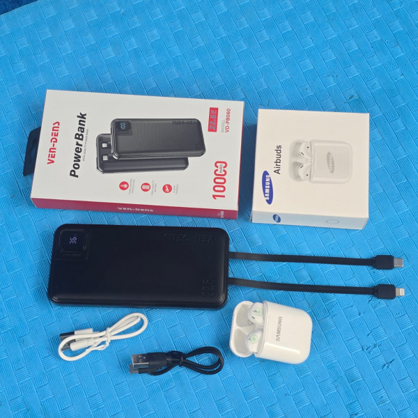 Ven Den power bank and Samsung Airbuds
