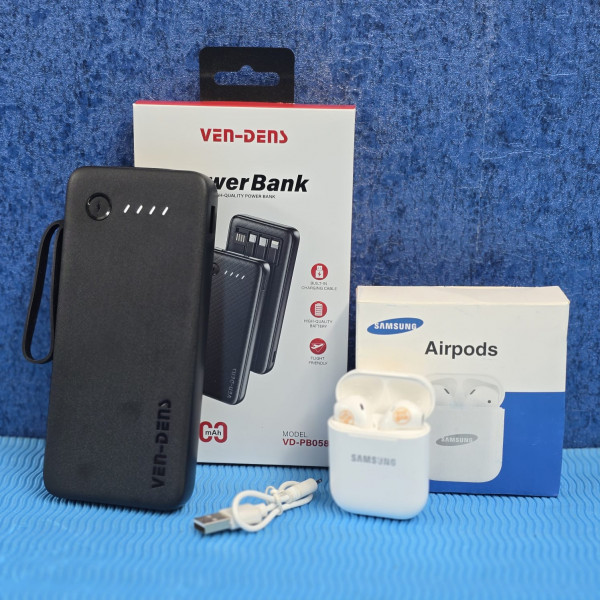 Ven-Dens Power Bank and Samsung Airpods