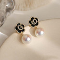 Black Rose Blossom Pearl Earrings