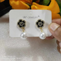 Black Rose Blossom Pearl Earrings