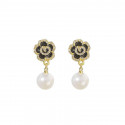 Black Rose Blossom Pearl Earrings