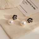 Black Rose Blossom Pearl Earrings