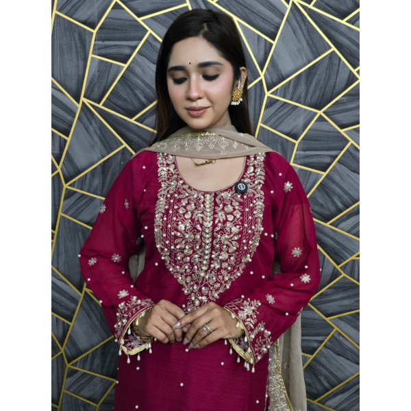 সারারা থ্রি পিস   Maroon