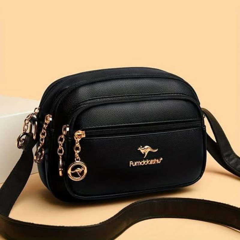 Kangaroo stylish 5 gippper Bag (black color)