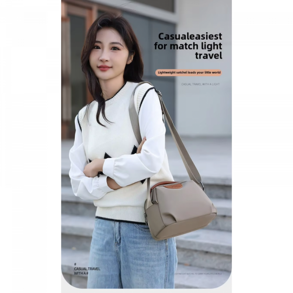 New Portable Nylon Cloth with Cowhide Shoulder Bag (Grey)
