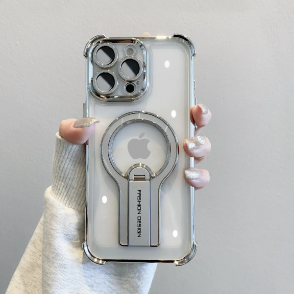 Shockproof Reinforced Edge Magnetic Phone Case with 360 Rotatable Aluminum Phone Stand Grip Phone Case
