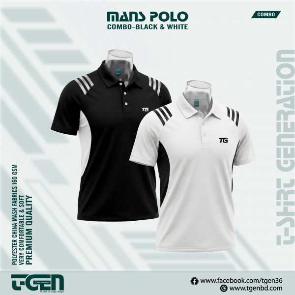 Man's Polo 2 Pcs Combo-Black & White