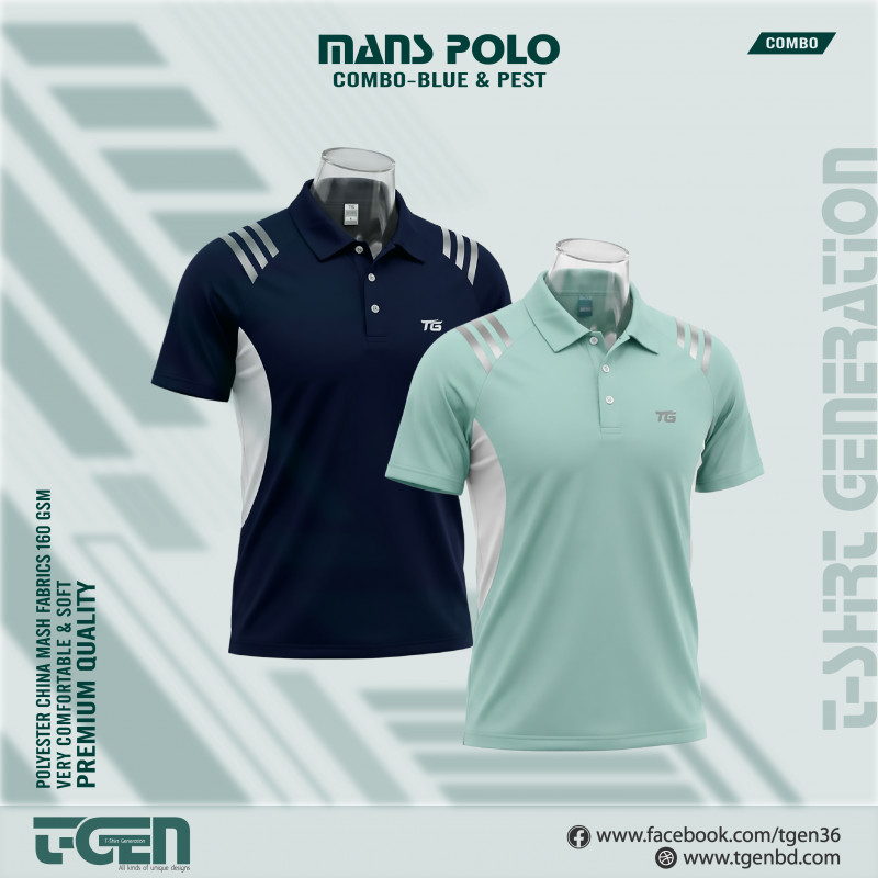 Man's Polo 2 Pcs Combo-Blue & Pest