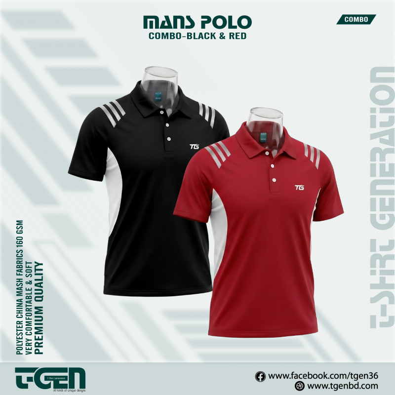 Man's Polo 2 Pcs Combo-Black & Red
