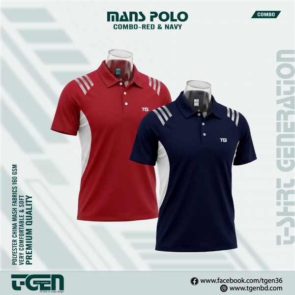 Man's Polo 2 Pcs Combo-Red & Blue