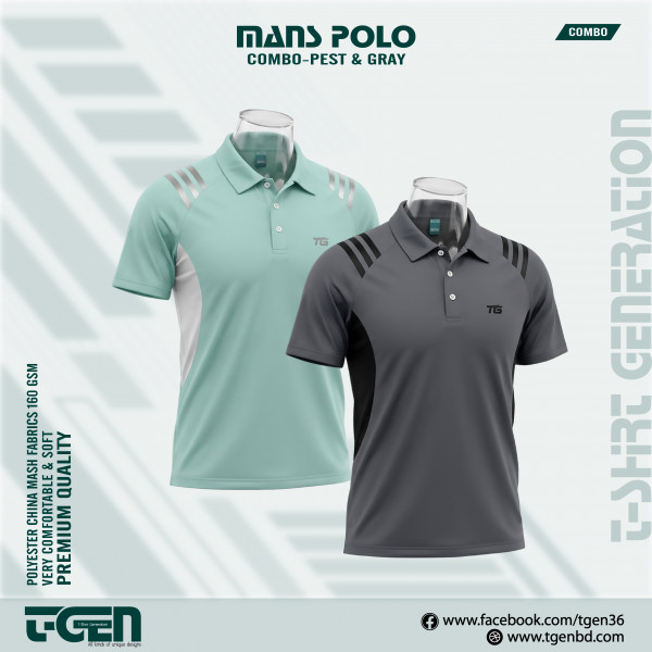 Man's Polo 2 Pcs Combo-Pest & Gray
