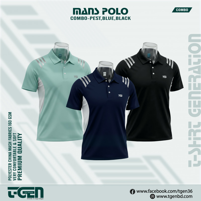 Man's Polo 3 Pcs Combo-Pest, Blue, Black