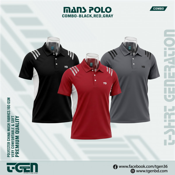 Man's Polo 3 Pcs Combo-Black, Red, Gray
