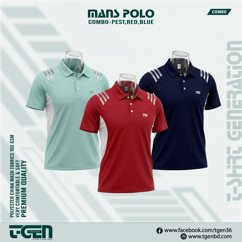 Man's Polo 3 Pcs Combo-Pest, Red, Blue