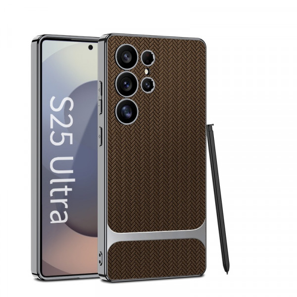 GKK Electroplating Leather Straw Mat Pattern Case For Samsung Galaxy Ultra Series  