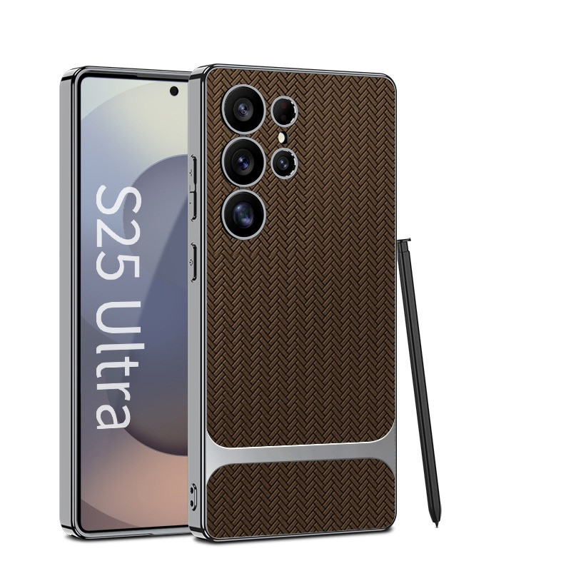 GKK Electroplating Leather Straw Mat Pattern Case For Samsung Galaxy Ultra Series  