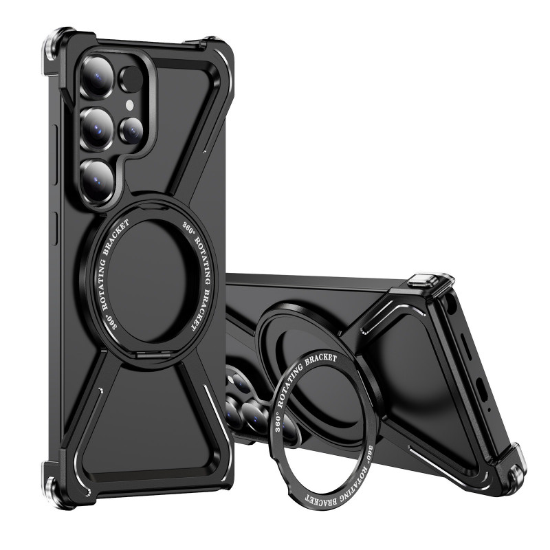 Aluminum Alloy Frameless Case With Rotatable Holder Magnetic Metal Case For Samsung