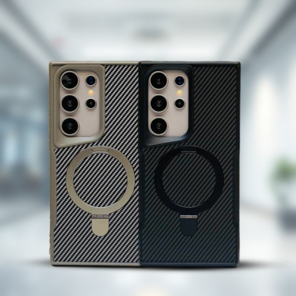 Luxury Carbon Fiber Pattern Bracket Cross-Border Case For Samsung Galaxy S24 Ultra S23 Ultra S22 Ultra